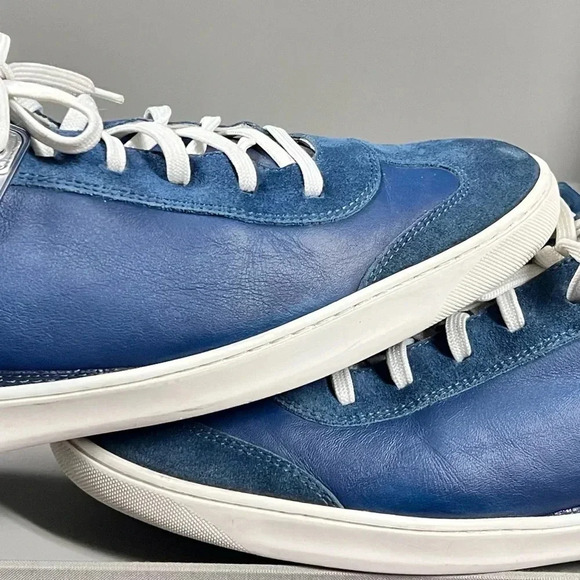 Louis Vuitton Blue Leather and Suede Low Top Sneakers Size US MENS12 - Picture 4 of 13